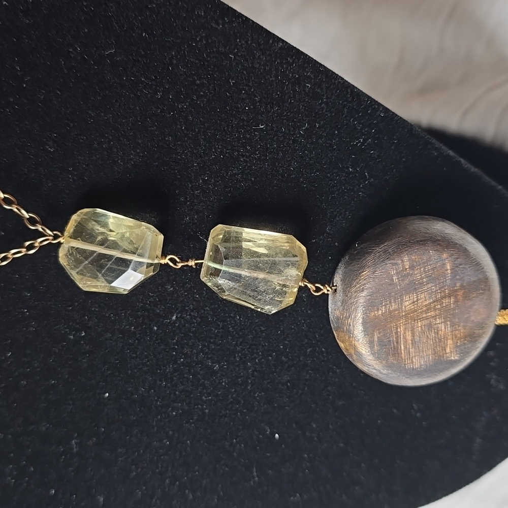 Brass and Lemon Quartz Necklace - Picture 2 of 5